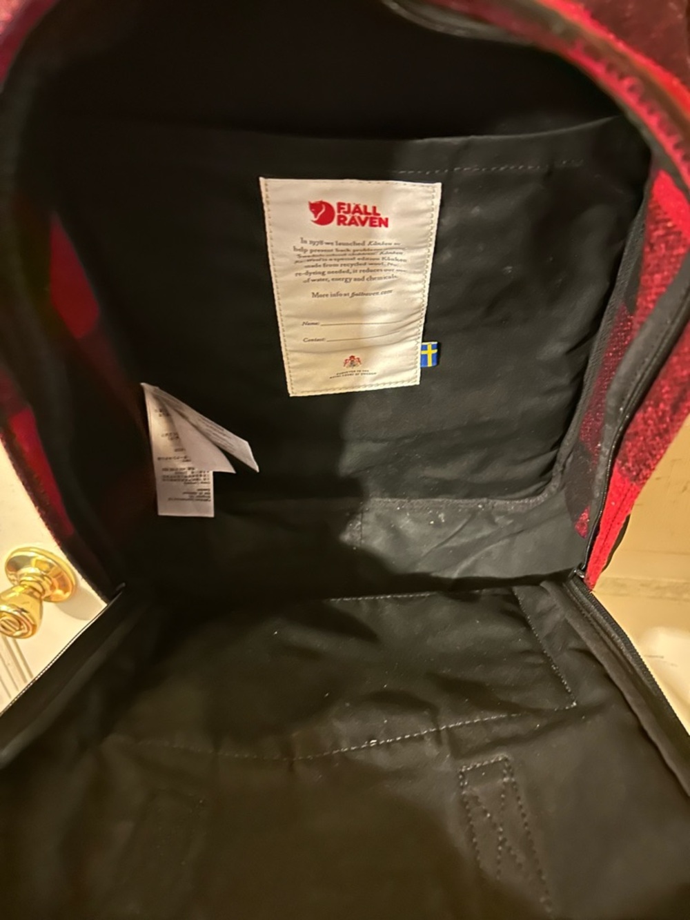 Fjallraven Kanken Red & Black Plaid Backpack - Picture 3 of 3